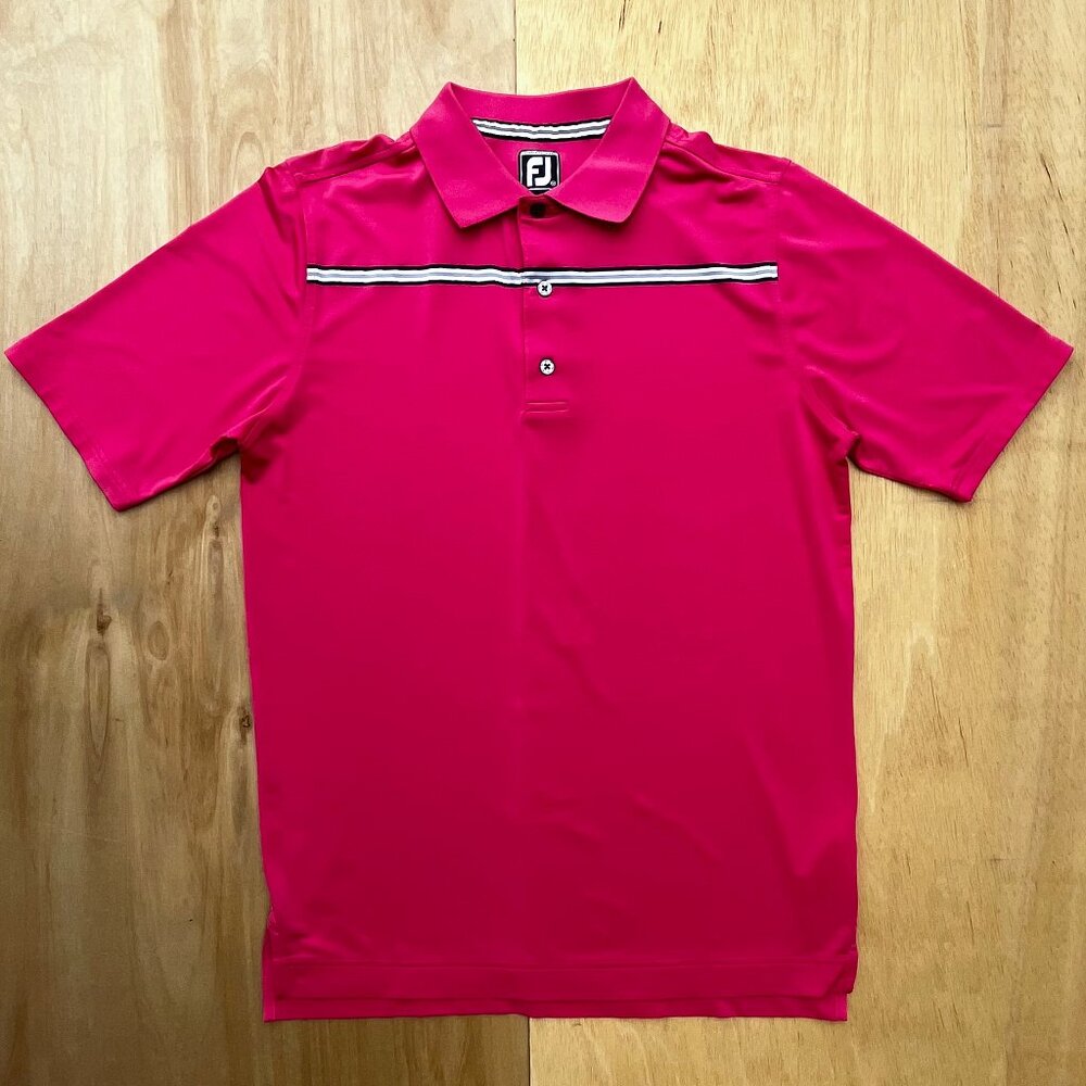 FOOTJOY FJ ATHLETIC FIT Men’s Hot Pink Striped Short Sleeve Golf Polo Shirt sz M